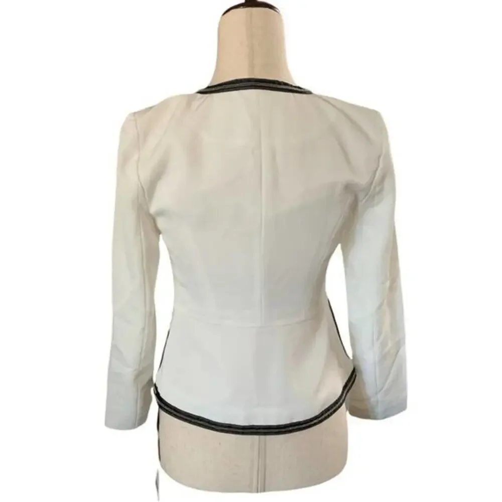 Yimei Blazer Women Size S White New Contrast Trim Collarless Open Front BL9L401C - Picture 3 of 7